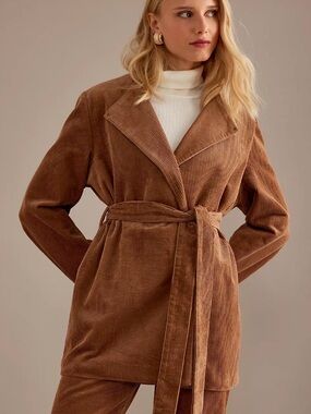 Aligne Belted Corduroy Trench Coat in Chestnut